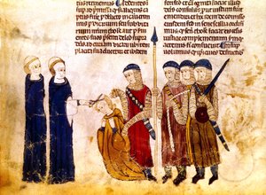ブルゴーニュのマルグリット（1290-1315）フランス王ルイ10世の妻、不倫のため髪を切られる（ベラム紙） 作： French School