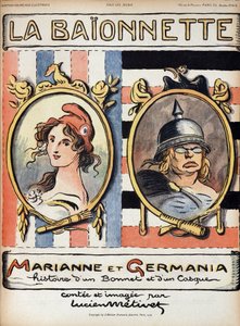 マリアンヌとゲルマニア、帽子とヘルメットの話 - 1918年4月18日付「ラ・バイヨネット」にて 作： French School