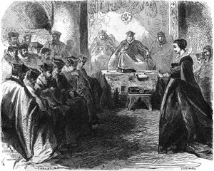 1587年の判決時のマリー・スチュアート（1542年＝1587年）。19世紀に制作された「フランス史」に掲載されている。