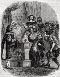 ベッドで眠るマリー・ド・メディチ（1573-1642）フランス王妃、息子のための摂政 - マリー・ド・メディチ、フランス王アンリ4世の2番目の妻、ブルボン家の出身、息子のための摂政、息子のルイ13世を見せる摂政 作： French School
