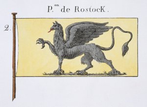1819年頃のフランスの旗本から、ロストッククレストを表すグリフィンエンブレムが付いた海上旗 作： French School