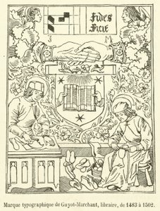 1483年から1502年までの書店員Guyot-Marchantのタイポグラフィ・マーク（エングレーヴィング 作： French School
