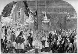 ナポレオン皇太子（1822-1891）とサヴォイ家のクロチルデ王女（1843-1911）の結婚 作： French School