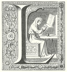 仕事中の中世の書記 作： French School