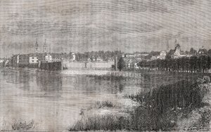V.A.マルト・ブラウン著「La France illustree: geographie, histoire, administration statistique」（1884年）に掲載されたメラン（イル・ド・フランス）の彫刻。 作： French School