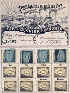 ジュールゲス（1845-1922）1901年のリーダーシップにおけるフランス労働者党の会員カード