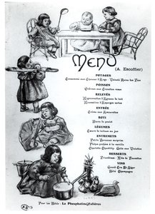 オーギュスト・エスコフィエ（1846-1935）が子供と赤ちゃんのために作成したメニューc。 1900 作： French School