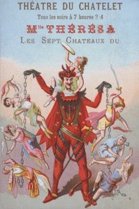 鎖につながれた男女をぶら下げるメフィストフェレス（カラーリトグラフ 作： French School