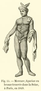 マーキュリー、1849年にパリのセーヌ川で発見されたブロンズの置物（エングレーヴィング）