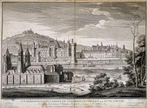 1410年のサン・ジェルマン・デ・プレ修道院とルーヴル美術館の経線図 - 彫刻 作： French School