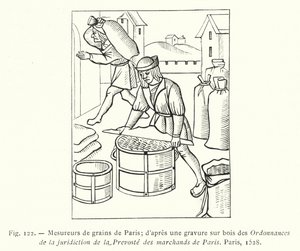 パリの穀物測定者たち；パリのプレヴォスト・デ・マルシェンヌ法律事務所の木の上に描かれた写真より 作： French School