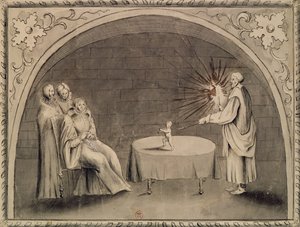 ミシェル・ド・ノストラダム（1503-66）とカトリーヌ・ド・メディチ（1519-89）1559（ペンとインク、紙で洗う） 作： French School