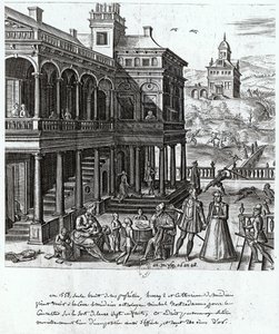 キャサリンデメディチ（1519-89）とアンリII（1519-59）1548の7人の子供の運命について相談を受けているミシェルデノストラダム（1503-66） 作： French School