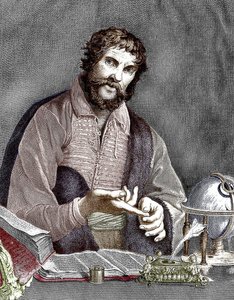ミシェル・ド・ノストレダム、別名ノストラダムス（1503-1566）フランスの占星術師、医師、エングレーヴィング、カラー化された文書 作： French School