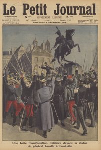 フランス・ルヌヴィルのラサール将軍像の前で行われた軍事デモンストレーション（カラーリトグラフ 作： French School