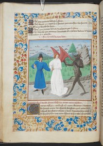 Miniatura de um homem com um anjo da guarda e um demônio Sloane MS 3049 f. 27, c. 1480 (pergaminho) 作： French School