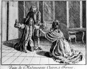 マドモアゼル・クレイロン（Mademoiselle Clairon Josephe Leris de La Ttude dit Mademoiselle Clairon（1723 -1803）フランスの女優で、ヴォルテールのファーニーを訪れた18世紀のエングレーヴィング。 作： French School