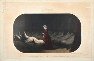 1856年、パリのジャコンメエデュファトによって出版されたスクタリの病院でのナイチンゲール嬢 作： French School