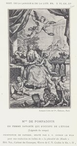 ポンパドゥール夫人、教育を受ける女性、時代の寵児（Legende du temps）（リトグラフ 作： French School