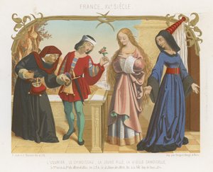 貸金業者、大地主さん、若い女性と老婦人 作： French School