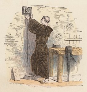 時計を使って時を告げる僧侶（色彫り） 作： French School