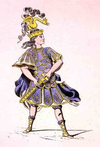 ジャン・ラシーヌ（1639-99）作『オウリスのイフィゲニア』のアキレス役のムッシュ・ル・カイン 1679年（カラーエングレーヴィング 作： French School