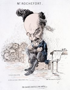 ウンテルの記事を探すムッシュー・ロシュフォール。ロシュフォールとコミューンに関する風刺画。 作： French School