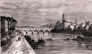 モントーバン - ラングドック＝ルシヨン＝ミディ＝ピレネー - V.-A. Malt-Brown著「La France illustree: Geography, history, statistical administration」に掲載された彫刻。V.-A. Malt-Brown著「La France illustree: geography, history, statistical administration」に掲載された版画。1884 作： French School