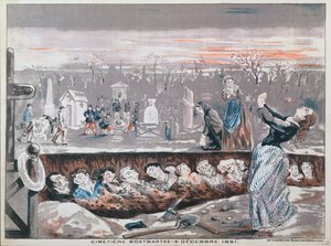 モンマルトル墓地、1851年12月4日（カラーリトグラフ） 作： French School