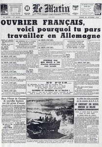 1942年10月20日のモーニングジャーナルNo.21311。The Sto - Compulsory Labour Service - Why go to work in Germany -。 作： French School