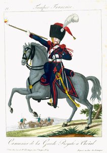 パブTroupes Francaisesからのロイヤルガードのマウントされた大砲。 chezバセット、パリ、c.1790 作： French School