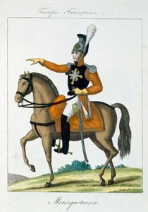 騎兵フランチャイズ、パブからマウントされた銃士。 chezバセット、パリ、c.1790 作： French School