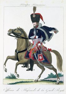 パブTroupes Francaises出身の、ロイヤルガードの騎兵の騎士。 chezバセット、パリ、c.1790 作： French School