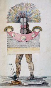 タヒチの喪服（パラエ） ジュール＝ルイ・ルジューヌの水彩画（『世界一周の船旅』より 作： French School