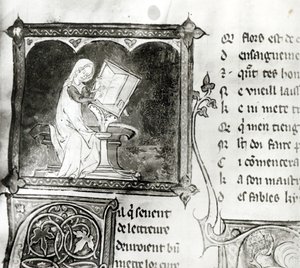 Ms.3142 fol.256 Marie de France（fl.12th世紀）著、フランス詩集、c.1280-90（詳細）