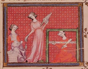 Ms 1044 f.101 Chretien Legouaisによって書かれたOvide Moraliseの女性紡績ウール 作： French School