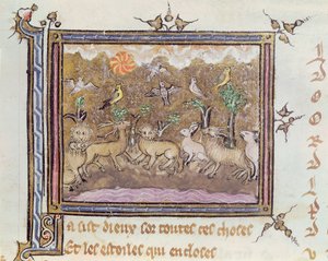 Ms 1044 fol.18 Chretien Legouaisによって書かれたOvide Moraliseからの動物の創造 作： French School