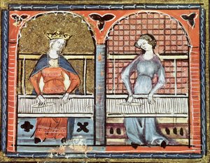 Ms 1044 fol.89v Women Weaving、Ovide Moralise、Chretien Legouais著