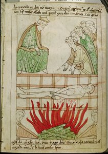 Ms 108 fol.213聖書からの258 ADの聖ローレンスの殉教 作： French School