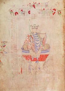 1215 t.3 fol.13vエルサレム中心部の荘厳なダビデ王、1109年 作： French School