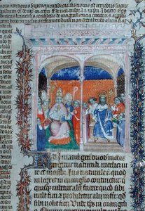 Ms 1290 「Decrets de Gratien」から「教皇と王」（ヴェラム製） 作： French School