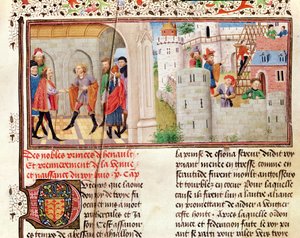 Ms 149 t.1 fol.16 Jacques de Guiseによる、高貴な貴族の歴史からの協定と城の建設 作： French School
