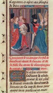 Ms 149 t.3 fol.105ボールドウィン6世とシャンパーニュ伯の娘であるマリーの結婚。
