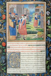 さん1581 f。フラビウスによるユダヤ人の古代の遺物（Antiquitates Judaicae）の第1章、第18巻（アルケラウスの追放からバビロンからのユダヤ人の出発まで）の349vイラストレーション 作： French School