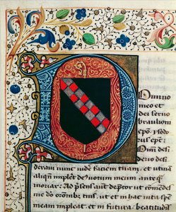 Ms 167 fol.69セビリアの聖イシドルによる「民族学」からのクレアヴォー家の紋章を描いた歴史的な初期の「D」 作： French School