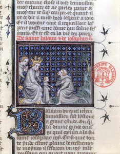 1729女王の息子の教育、ヤコブスダヴァラジーネによるレジェンダアウレアからのバラームとジョセファトの物語のイラスト、1370年頃 作： French School