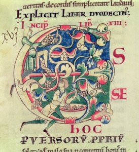 Ms 173 f.32歴史に残る初期のEは、教皇グレゴリー大王によってヨラリアでヨラリアから収穫されたブドウを描いています