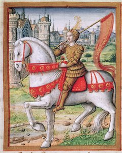 Ms 17 f.76「ヴィデフェムセレブレ」からのジャンヌダルク、1505年頃 作： French School