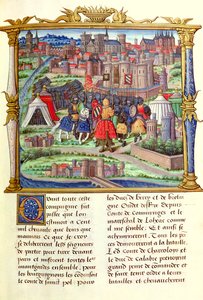 Ms 18 fol.19r 1489-98年のフィリップドコマンヌのメモワールからのパリ包囲戦へのシャロレー伯爵とその軍の到着 作： French School