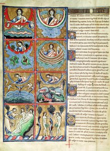 Ms 1 f.4v Souvigny聖書の「世界の創造」 作： French School